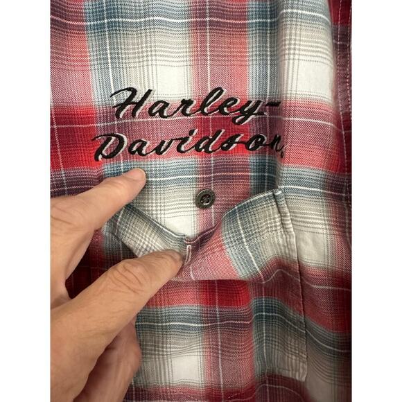 Harley Davidson Men's Red Plaid Short Sleeve Button Down Shirt 2XL - Picture 2 of 8